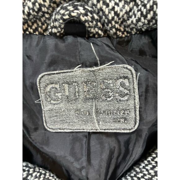 Vintage Guess Tweed Wool Blend Coat Black & White Women's Size Medium - Picture 4 of 9